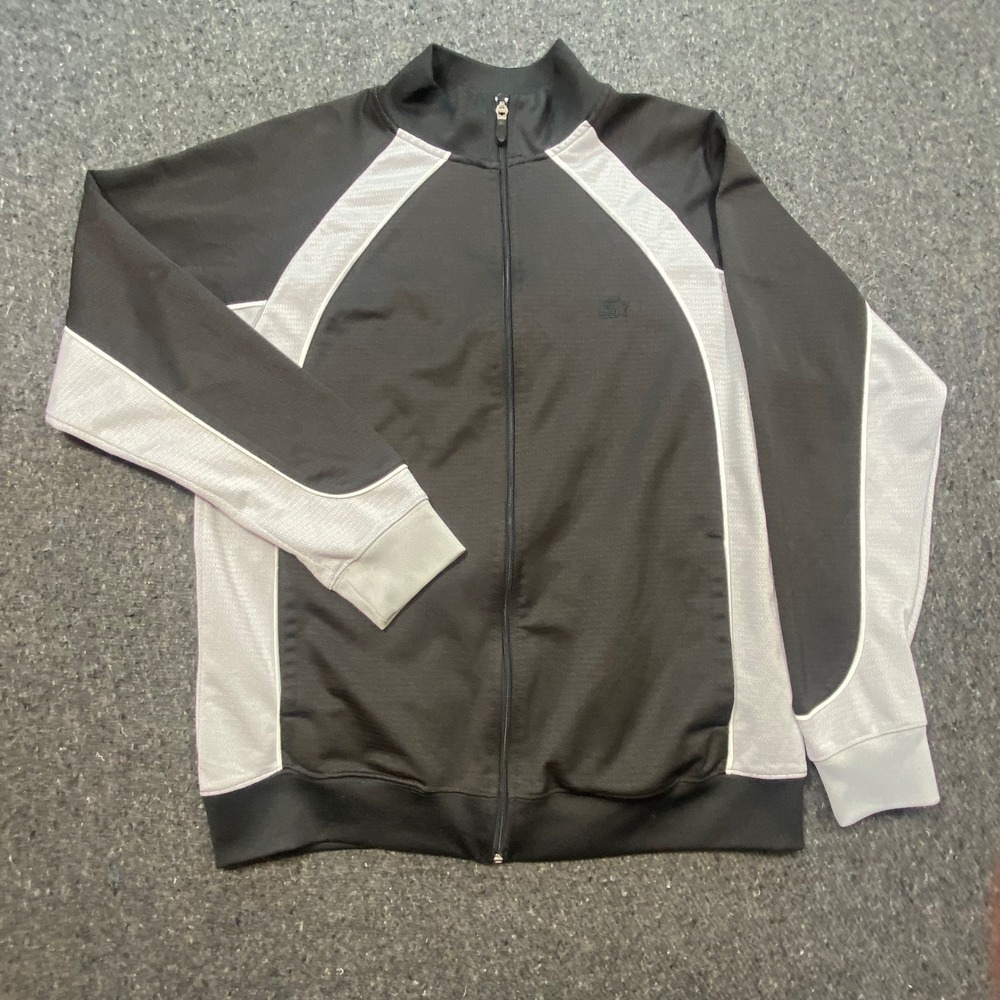 Starter Track Jacket Sz M Mens Black White Athleisure Full Zip Mock‎ Neck Sporty